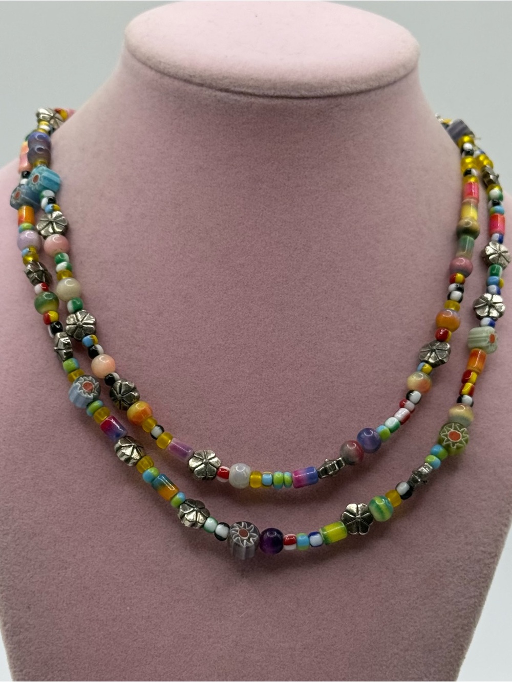 Handmade Multicolor Glass Bead Layered Necklace